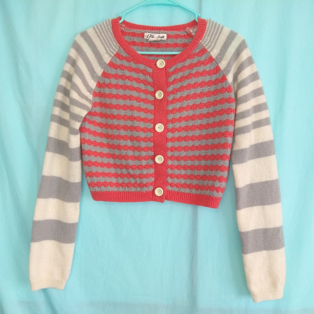 Lili's Closet cropped striped cardigan sweater wool sunset sails Anthrop… - Picture 3 of 10